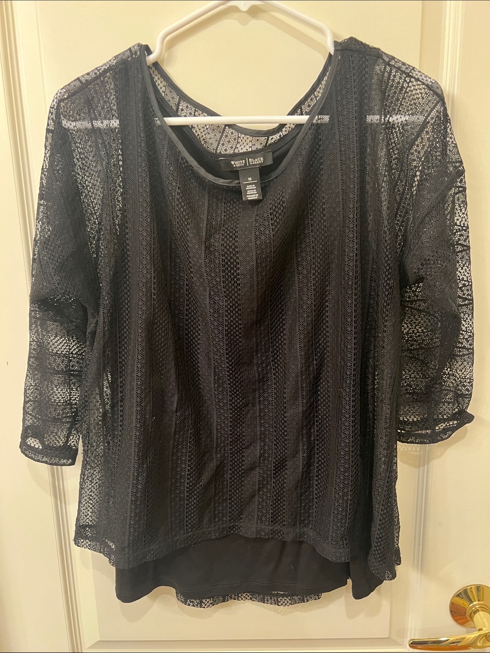 White House Black Market Black Lace Sheer Overlay Blouse
